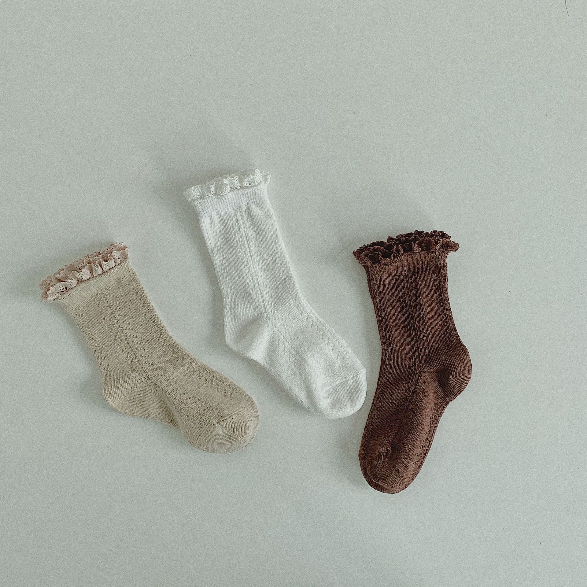 Koreaanse Stijl Herfst Effen Kleur Baby Meisjes Prinses Sokken Kant Ademend Peuters Kids Katoenen Sokken: M (3-5y)