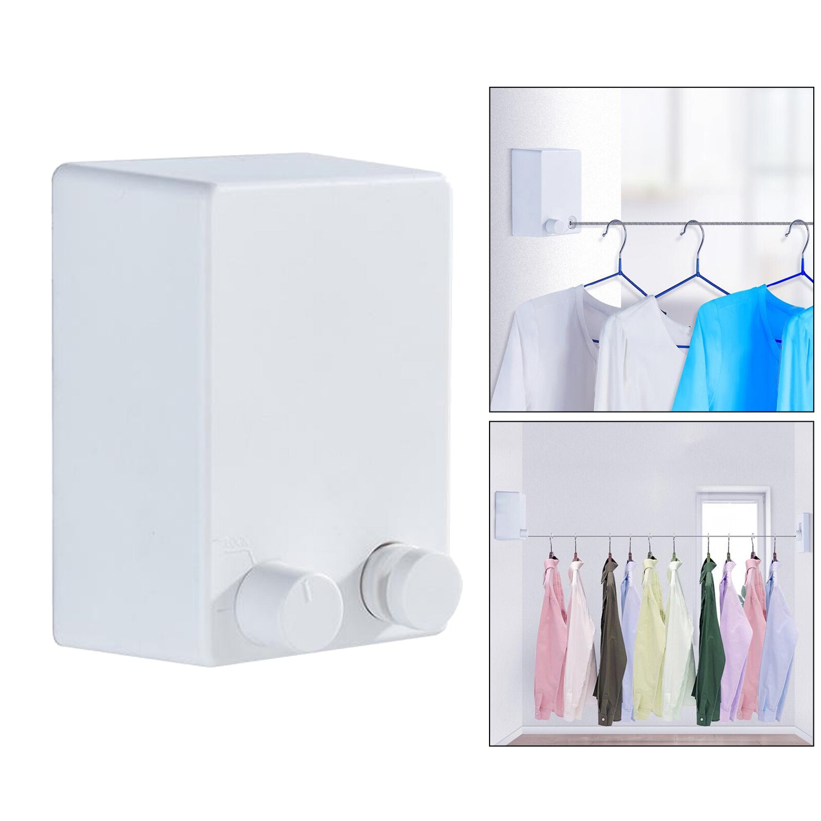 Retractable Clothesline Outdoor Indoor Laundry Line Hanging Clothing Drying Rack Clothesline Wire Rope: White