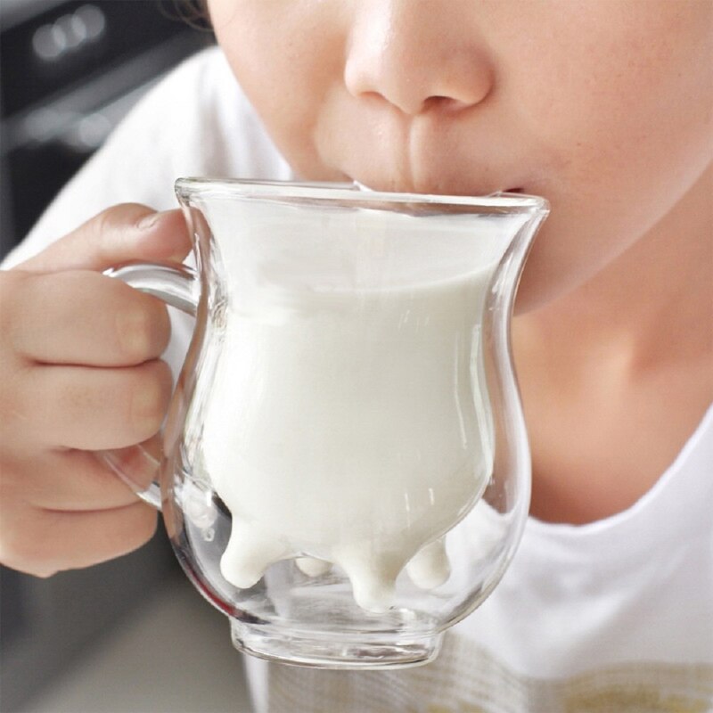 230ML Milk Mug Double Wall Glass Cup with Handle Cow Nipple Shape Teacup Coffee Water Mugs Drinking Bottle