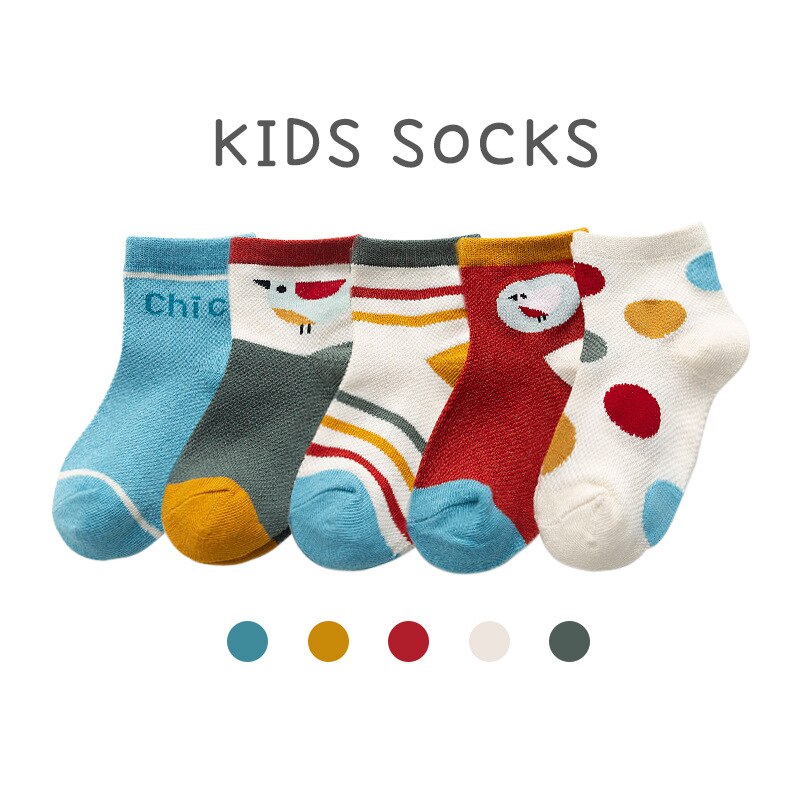 5Pairs kinder Socken Baumwolle kinder Socken Dünne Abschnitt Bär Kopf Sonne Cartoon Baumwolle Boot Socken Gestreiften Baby socken 1-12year: 4 / 1-6 Year