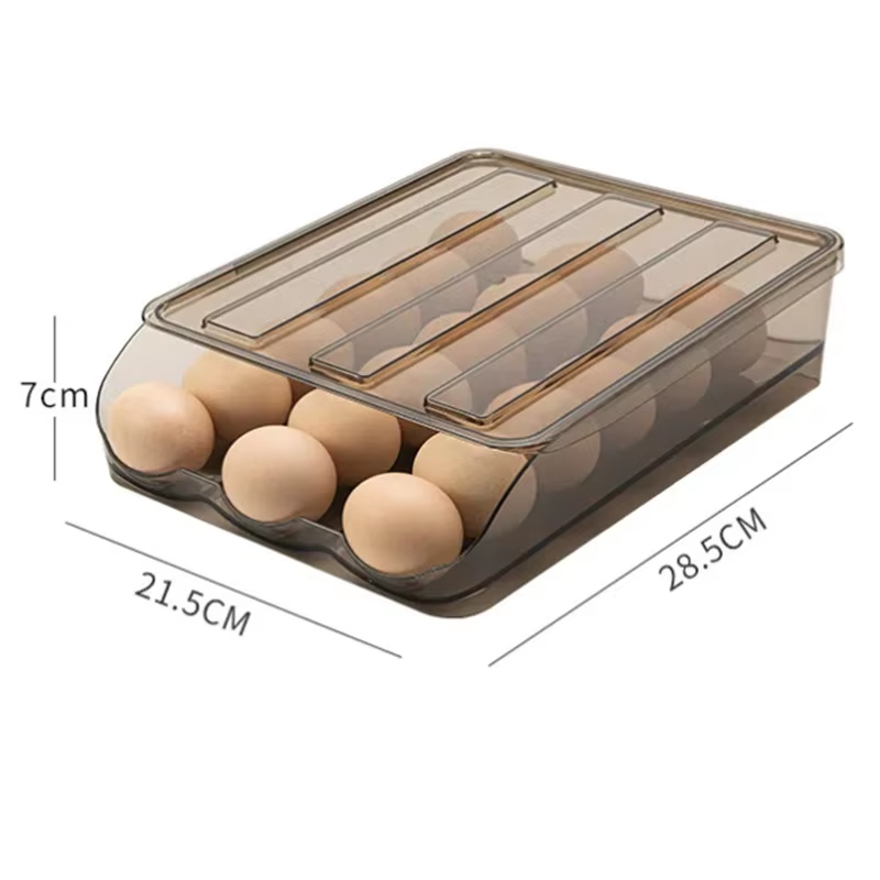 Automatischer rollender Eierkasten, mehrschichtiger Rackhalter für Kühlschrank, Frischhaltebox, Eierkorb, Aufbewahrungsbehälter, Küchenorganisatoren: dunkel khaki