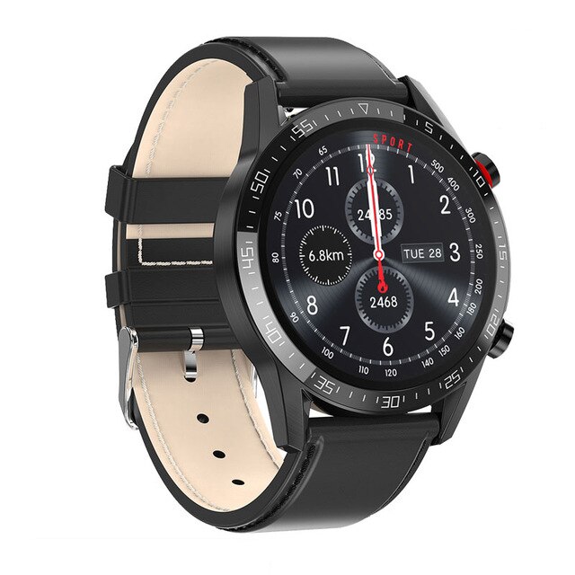 Melanda L13 Smartwatch Herren EKG+PPG Blutdruck Herzfrequenz Anruferinnerung Wasserdicht: Leder Schwarz