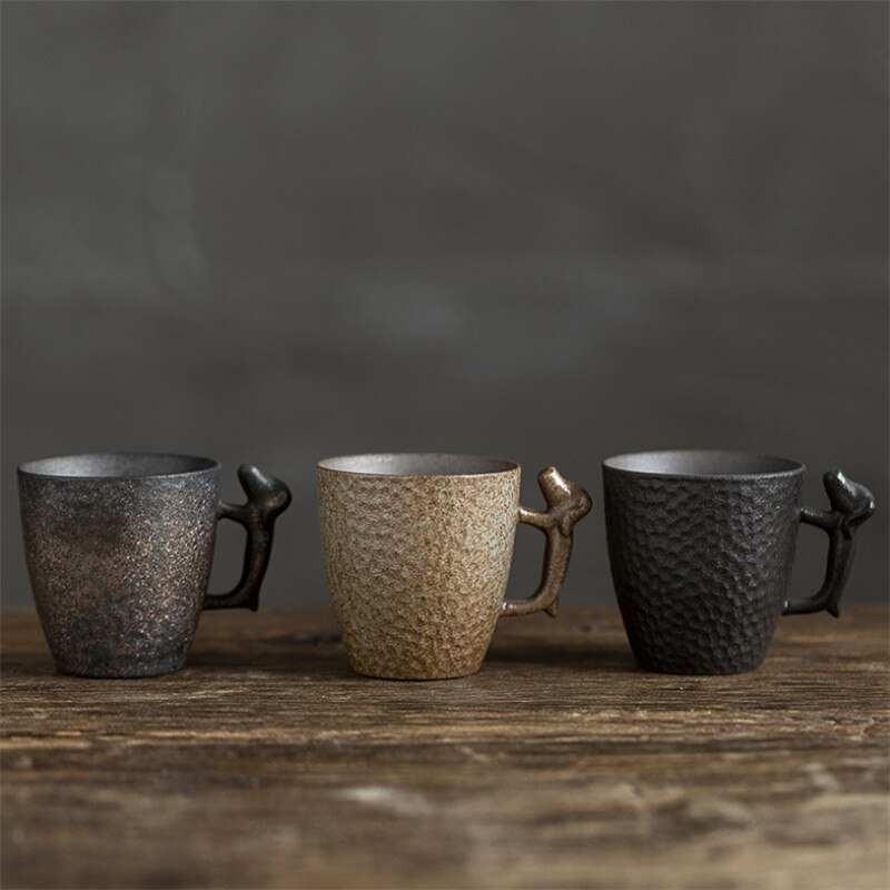 Japanese Vintage Tea Cup Ceramic Travel Coffee Mug China Coarse Pottery Water Cup with 3D Dog Handle Anniversary