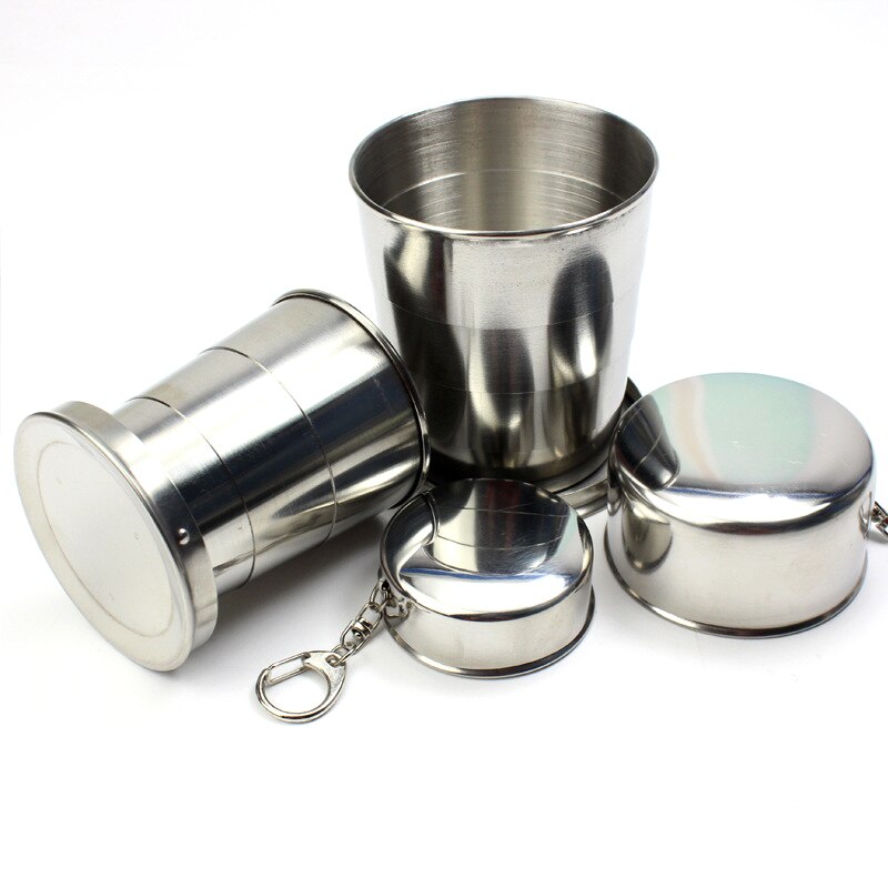 75Ml/150Ml/250Ml Rvs Folding Cup Draagbare Outdoor Reizen Camping Telescopische Cup Met Sleutelhanger water Koffie Handcup