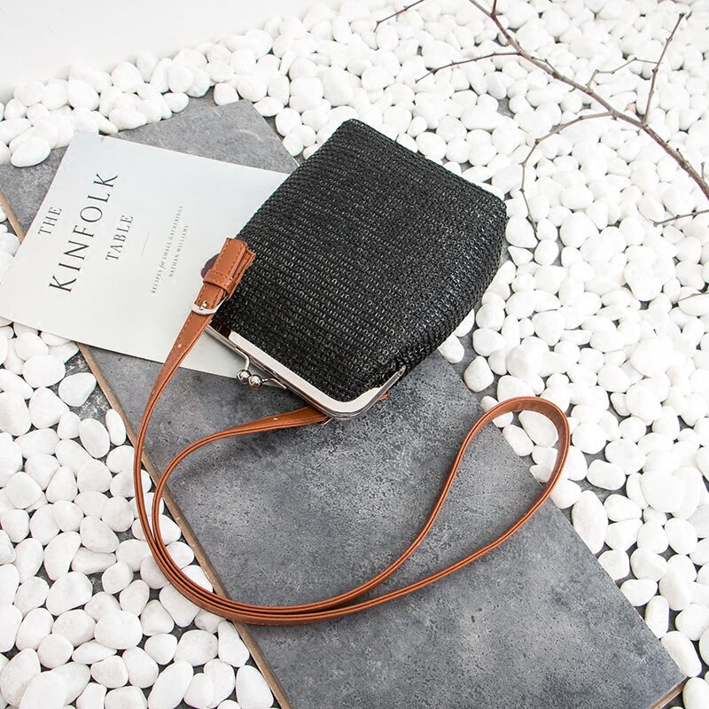 Sommer liten stråflettet veske kvinner stråskallsekker dame strandstrå skulderveske kvinnelig råtnende retro messengervesker