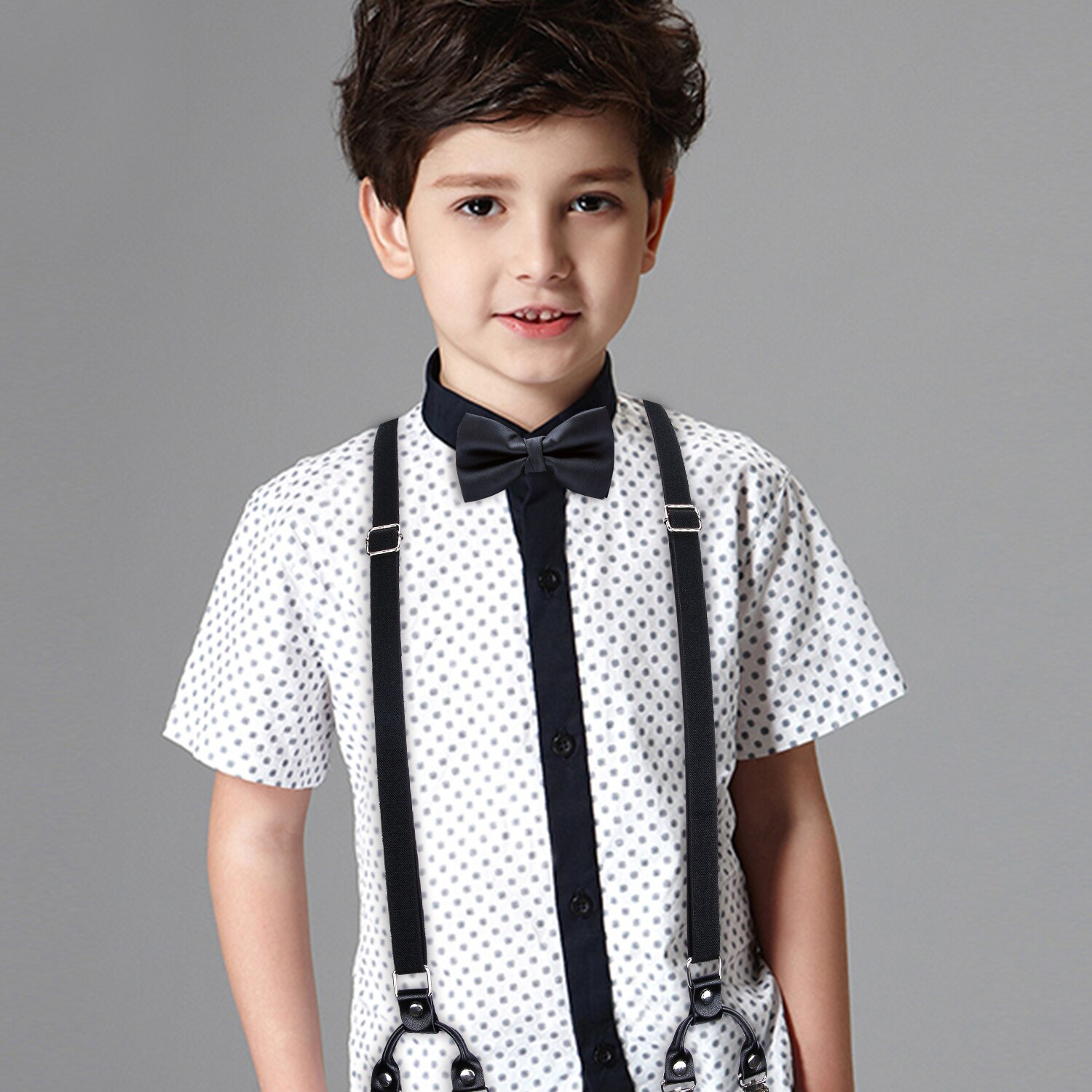 Tirantes de Color sólido para niños, conjunto de pajarita, cinturón elástico ajustable para niño, para boda, de cumpleaños, tirantes con Clip en forma de Y: BJ-0017