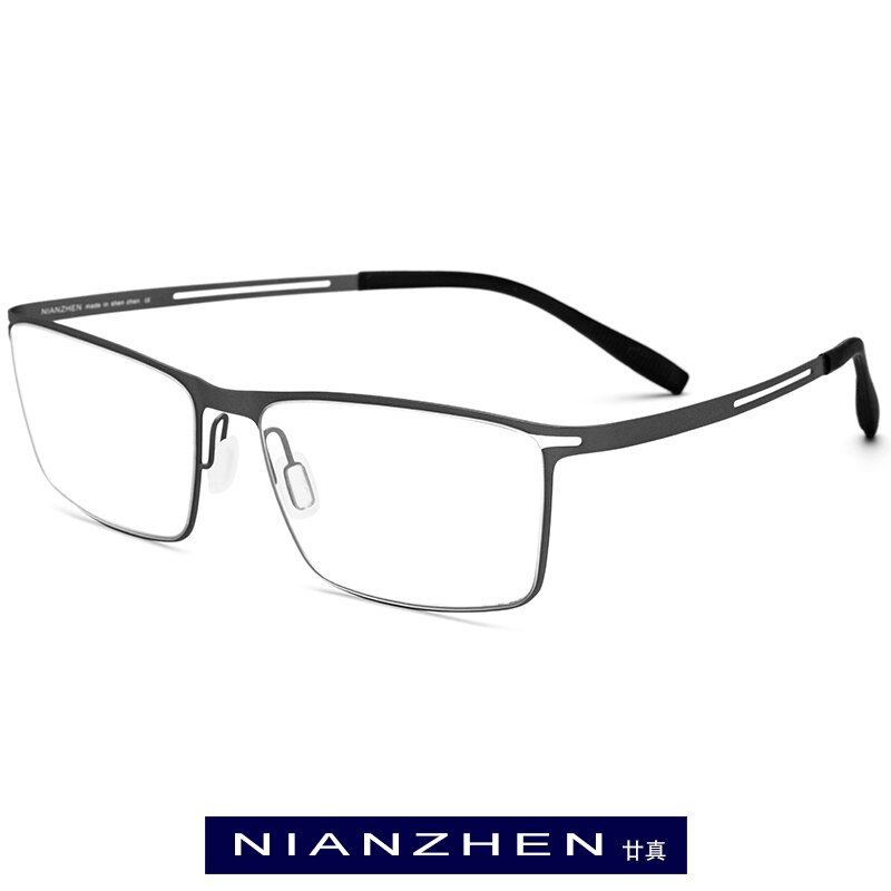 B Titanium Eyeglasses Frame Men Square Myopia Optical Frames Eye Glasses for Men Memory Light Korean Screwless Eyewear 1175: Gray