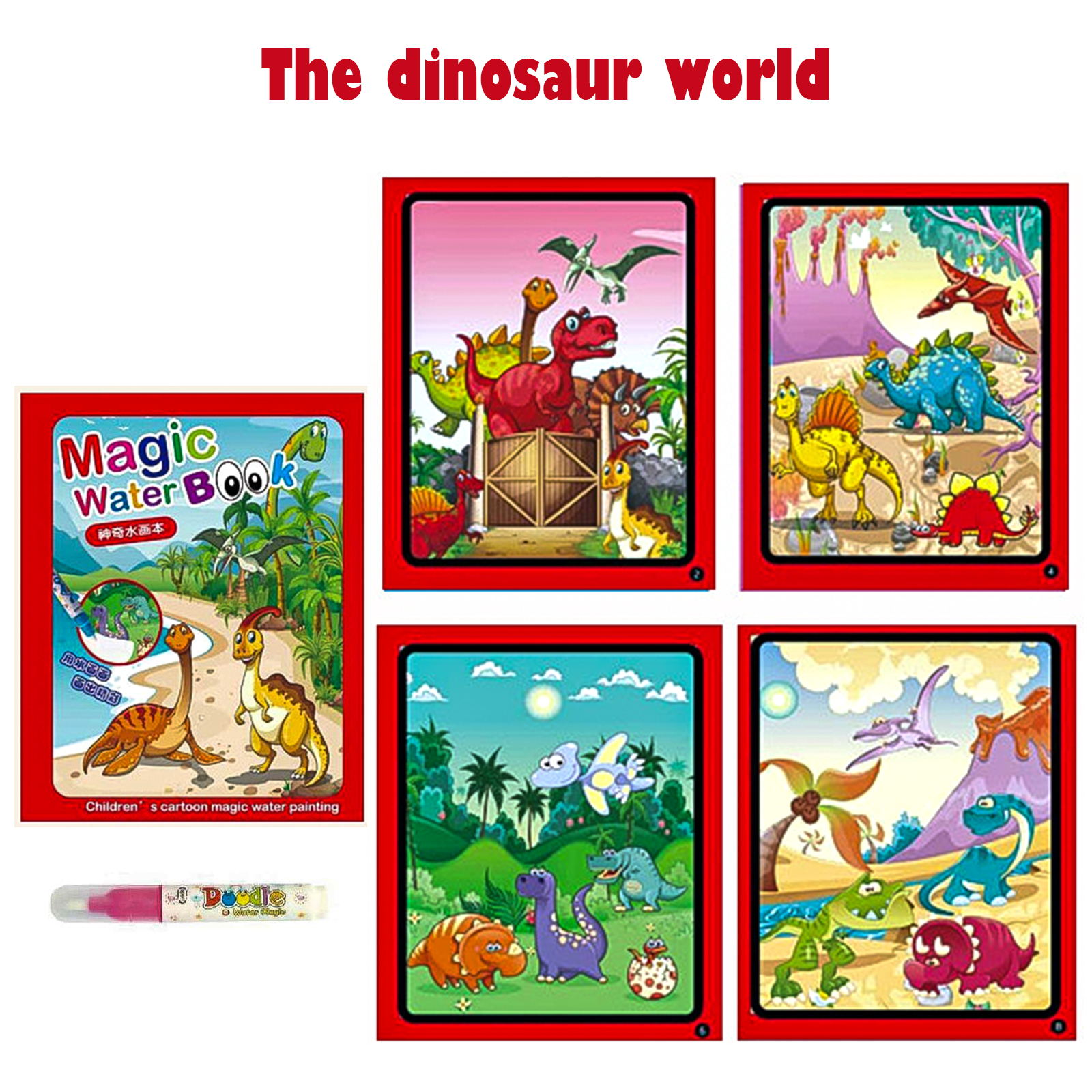 Magic Water Book Painting Brochure Watercolor Drawing Toy Montessori Educational games for Children&#39;s Toddler Toys Coloring Book: the dinosaur world