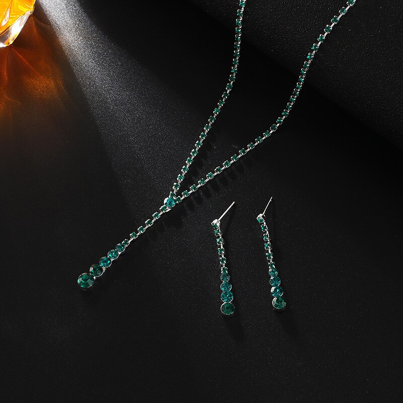 BLIJERY set di gioielli da sposa in cristallo con strass verde semplice per le donne set di gioielli da sposa con orecchini pendenti placcati in argento
