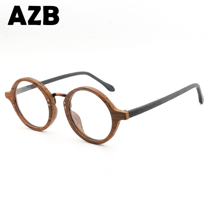 Azb Wooden Eyewear Frames Spectacle Retro Round Cl Grandado 5387