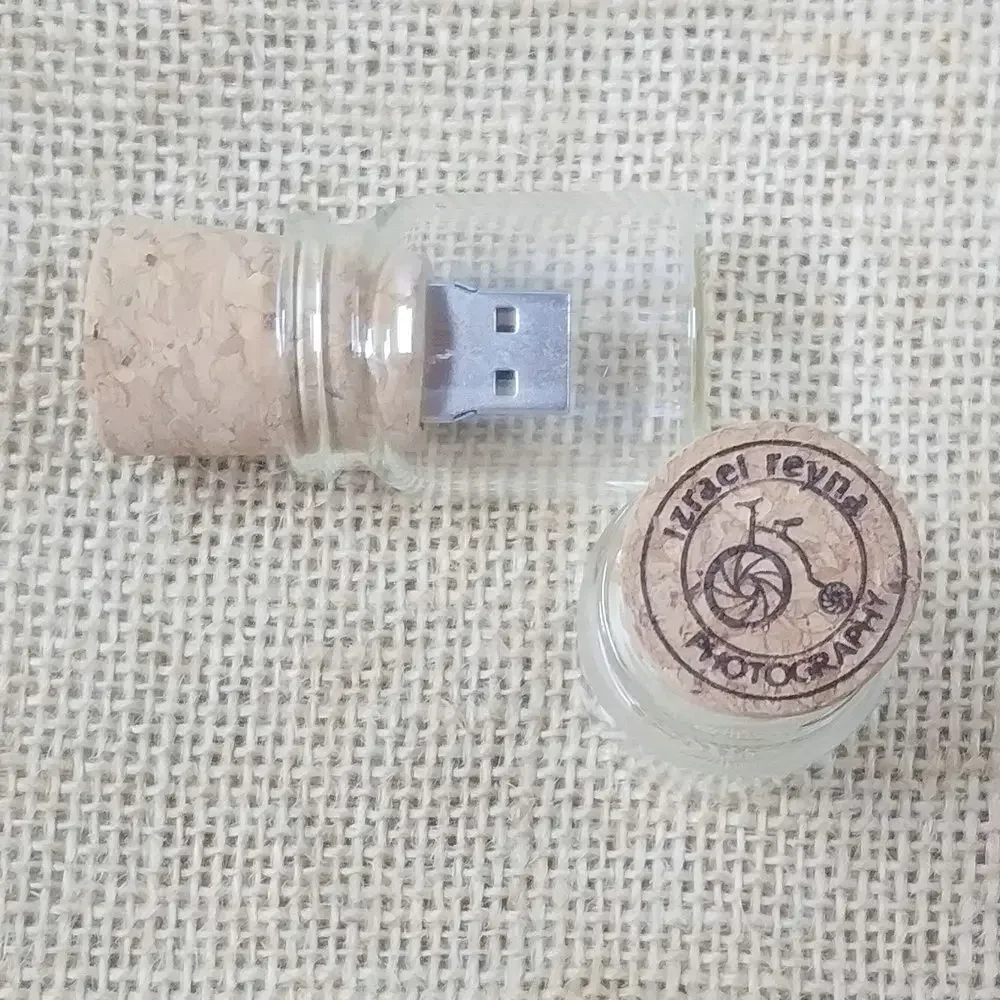 Pendrive USB 2.0 128GB - Szklana Butelka z Korkiem - 10 sztuk - Darmowe Logo na Zamówienie - 16GB 32GB 64GB