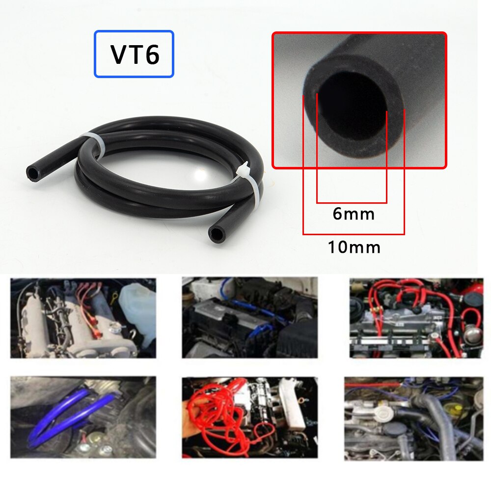 Manguera de tubo de vacío de silicona de 2M de longitud, tubo de silicona de 3MM, 4MM, 6MM, 8MM, 10MM, 12MM, 14MM, 16MM, piezas de automóvil azules universales: Negro