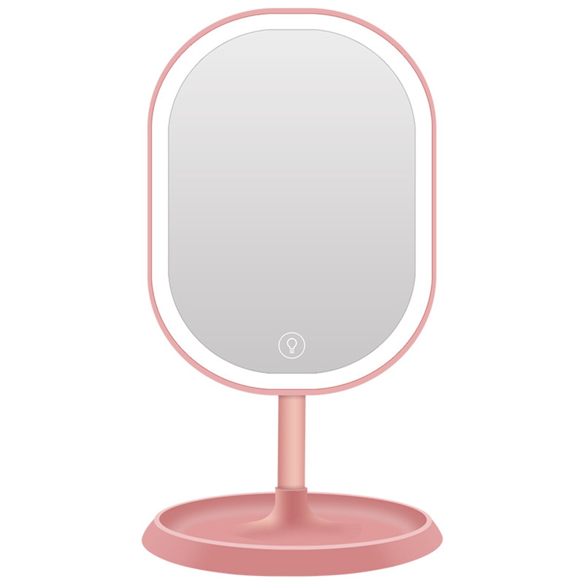 Mini LED Lighted Makeup Mirror Table Stand USB Rechargeable Light Lamp Rotatable Desktop Vanity Mirrors With Cosmetic Organizer: Pink