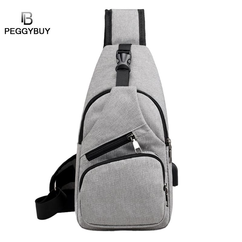 Casual heren borsttas canvas usb-oplaadbare messenger bags sport heren schoudertas reistas crossbody tas heren borsttas: Grijs