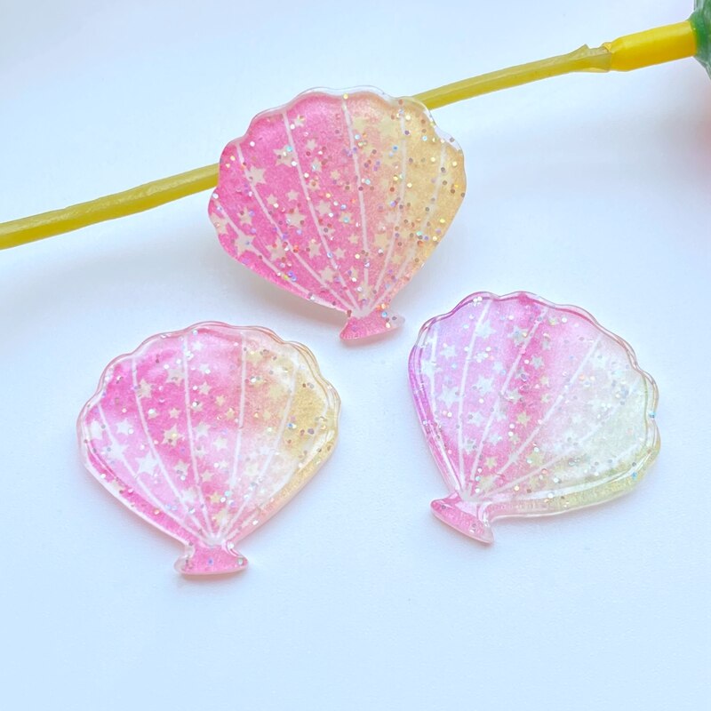10pcs Acrylic Kawaii Shiny Shells Rhinestone Flat Back Cabochon Art Decoration Charm Craft: A