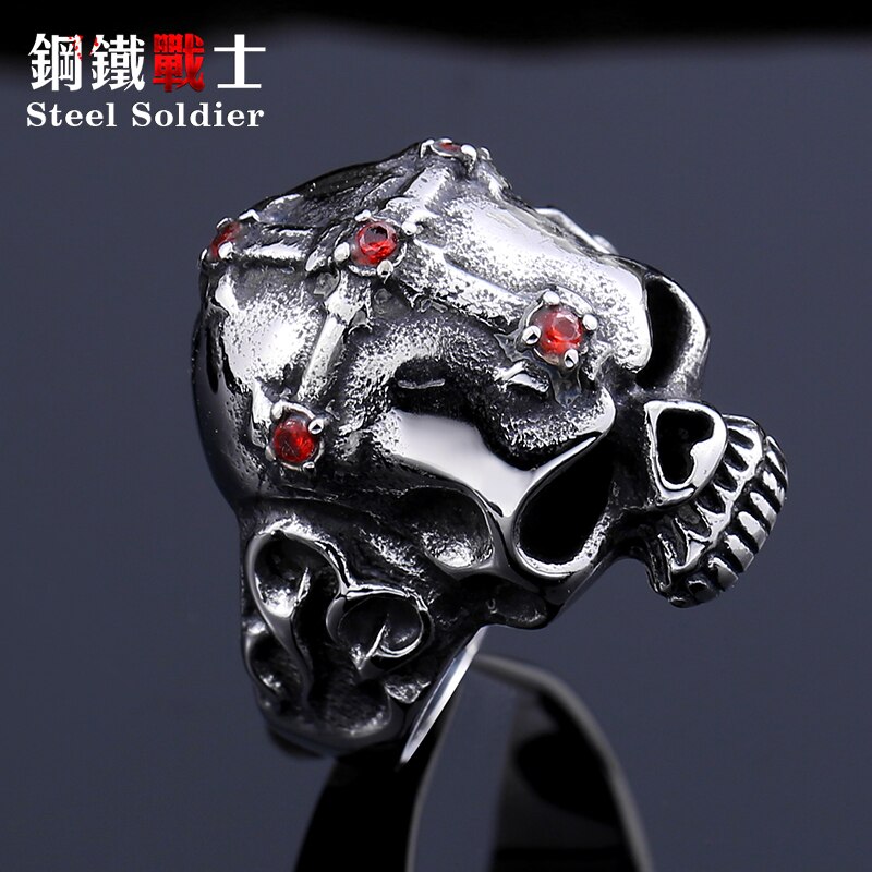 Steel soldier men stainless steel Punk skull Skull Ring Skeleton Style Jewelry