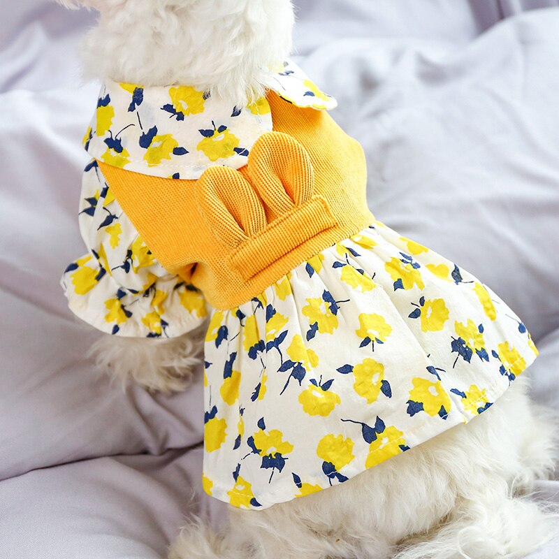 PETCIRCLE ropa de perro Pequeña Flor Amarillo vestido de pana de perro pequeño cachorro de gato para mascota toda la temporada Bonito traje para mascotas ropa falda: XS