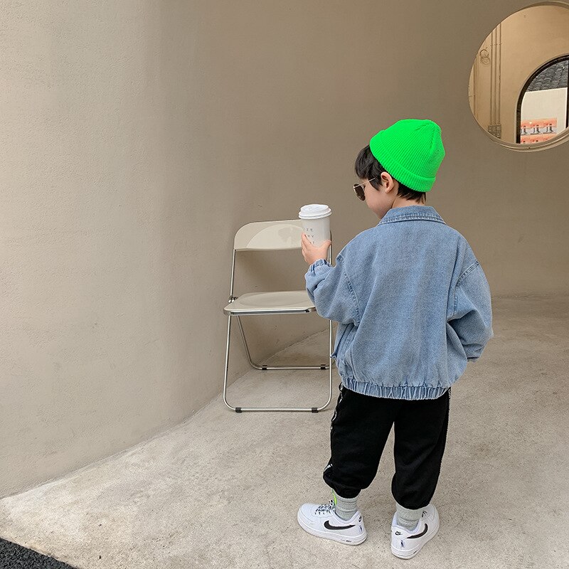 Zipper Jean Jacket Spring Autumn Coat Outerwear Top Children Clothes Kids Costume Teenage School Boy Clothing