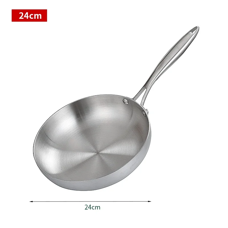 304 stekpannor i rostfritt stål, nonstick-panna stekt biffgryta obelagd köksredskap för gasspis och induktionshäll: Gul