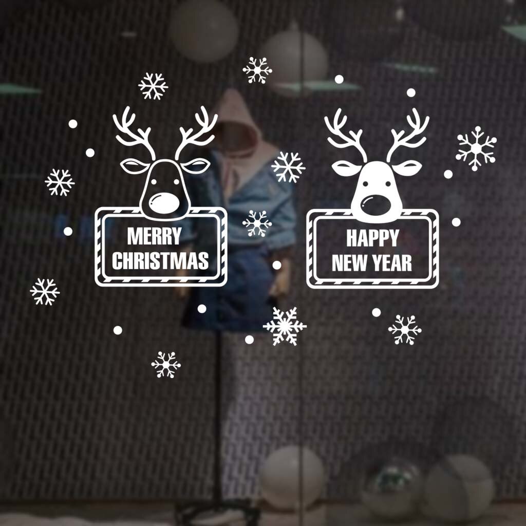 Multi Diverse Christmas Wall Stickers Cute Restaurant Mall Decoration Snow Glass shop Window Removable winter Decor: 14 80 X55CM