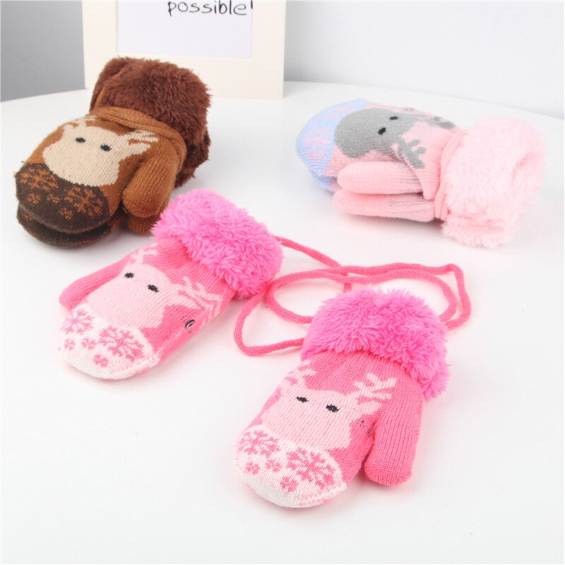 2-6T guanti per bambini caldi spessi più velluto bambini ragazze ragazzi guanti a maglia inverno bambini bambino corda guanto regalo di natale