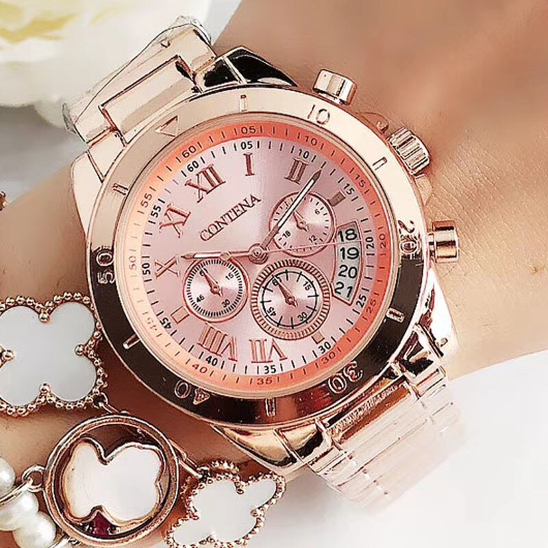 Zegarek damski montre femme Frauen Uhren Damen Quarzuhr Relogio Feminino Original Berühmte Contena Genf Uhr: rose gold