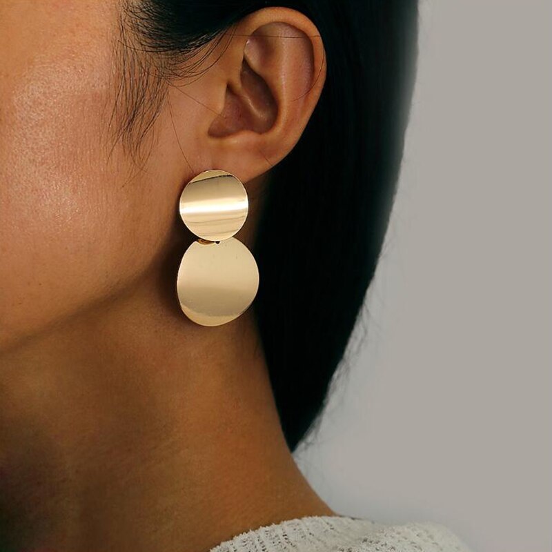 Korean Geometric Statement Hanging Earrings for Women Gold Round Circle Earring Punk Metal Earring Ear Jewelry