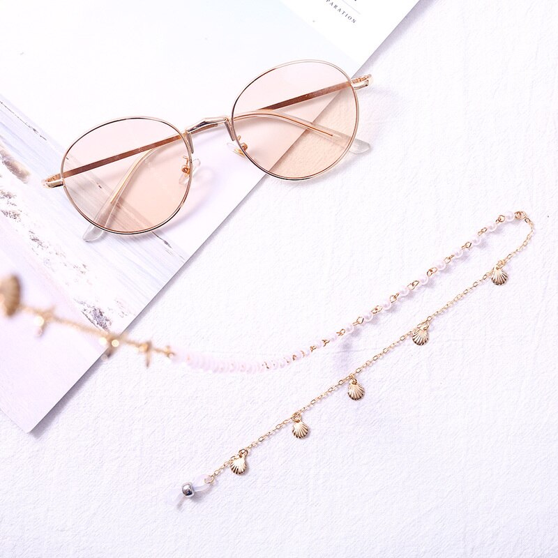 Vrouwen Elegante Parel Shell Anti-Slip Ketting Brillen Houder Lanyard Ketting Zonnebril Ketting Lenzenvloeistof Lanyard Riem