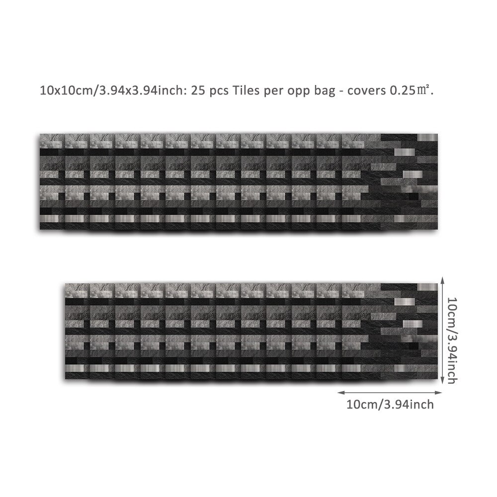 Black Brick Metal Mosaic Tile sticker American Kitchen bathroom self-adhesive 10cm/15cm/25cm sticker wall renovation wallpaper