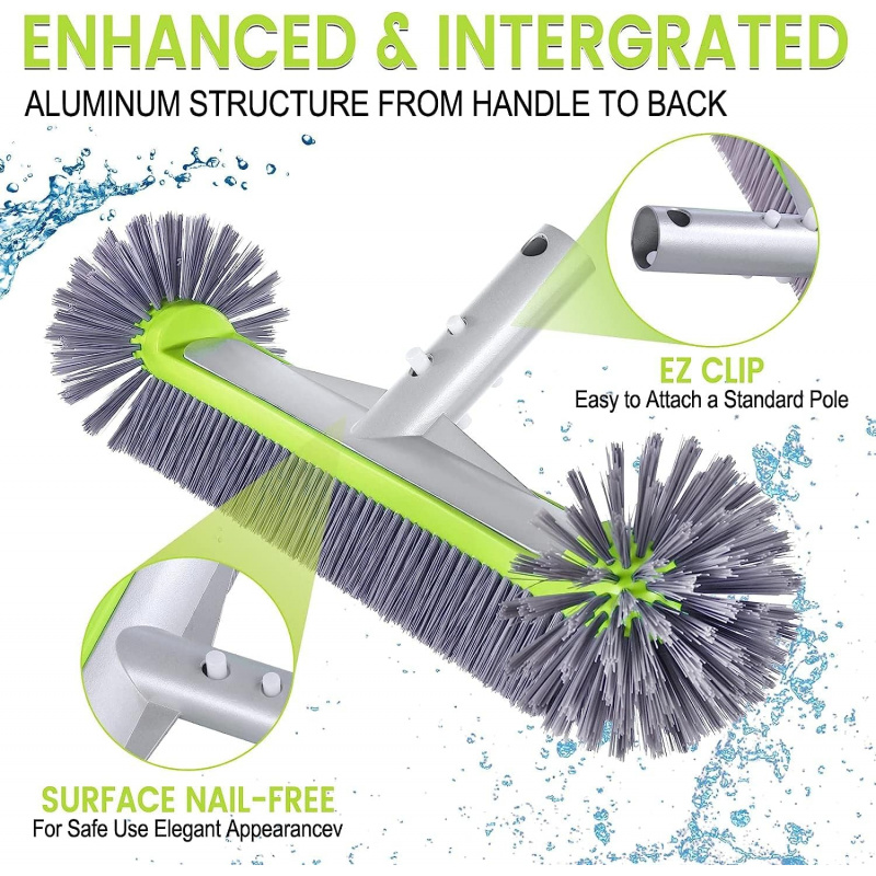 17.5" Heavy Duty Aluminum Pool Brush Head With 7 Rows Nylon Bristles For Pool Wall Steps Corner Cleaning