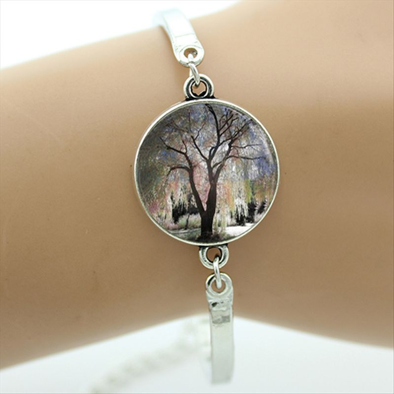 TAFREE Brand Gustav Klimt Tree Of Life Bracelet Silver-Plated Glass Dome Art Picture Bangles Men Jewelry D937: D948