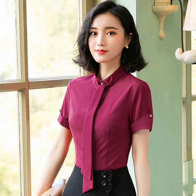 Vrouwen Slanke zomer Effen kleur Korte mouw OL Formele Zakelijke Blouses & Shirts Vrouw 703