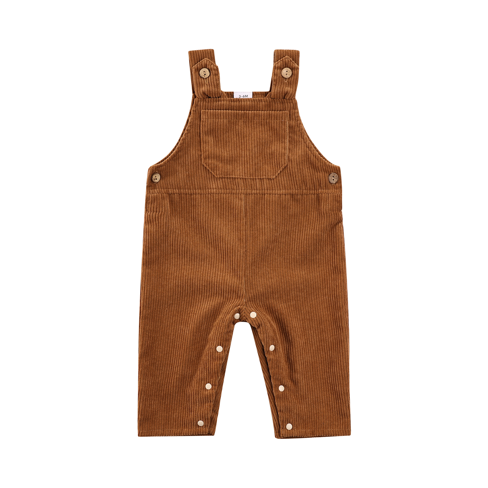 Herfst Winter Peuter Baby Bib Broek Corduroy Overalls Effen Kleur Vierkante Hals Jumpsuit Met Drukknopen Voor Peuter Meisjes: Bruin / 12m