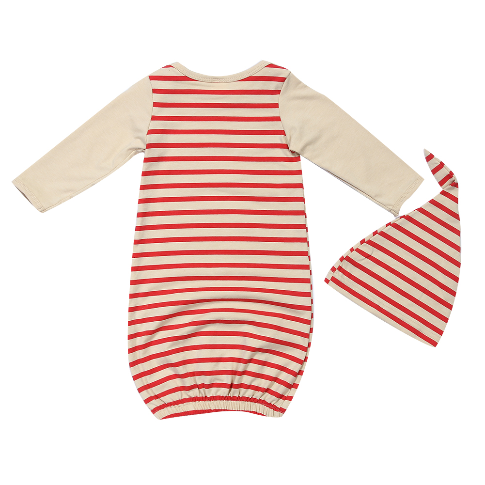 Nyfødt spædbarn baby pige kjole indpakning pyjamas nattøj kommer hjem outfitstoddlers 2 stk sæt rødstribede natkjoler + hat