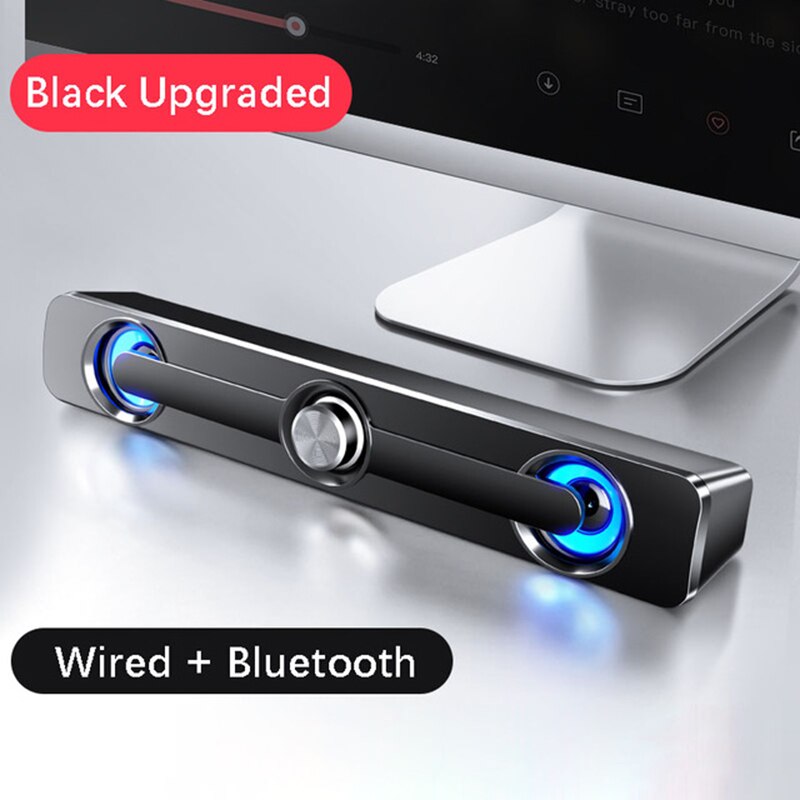 Usb Bedrade Krachtige Computer Speaker Bar Stereo Subwoofer Bass Speaker Surround Sound Box Led Voor Pc Laptop Telefoon Tablet MP3: Bluetooth black