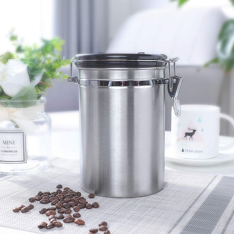 With Exhaust Valve Canister Sugar Coffee Bean Kitchen Sealed Can Vacuum Jar Food Tea Storage Container Pot Home Stainless Steel