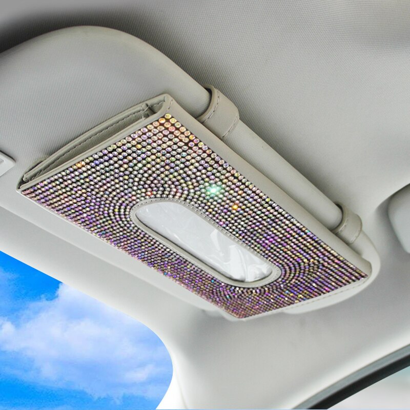 Rhinestone Crystal Kwasten Auto Tissue Houder Tas Zonneklep Opknoping Diamant Auto Tissue Papier Doos Voor Auto: A colorful