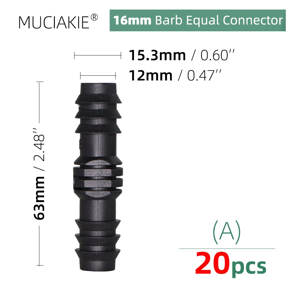 Drip Irrigation Water 16 20 25MM Barbed Connectors Tee Coupling Elbow Cap Plug End Kit 1/2 3/4&#39;&#39; Male Thread Tubing Hose Fitting: Ax20pcs