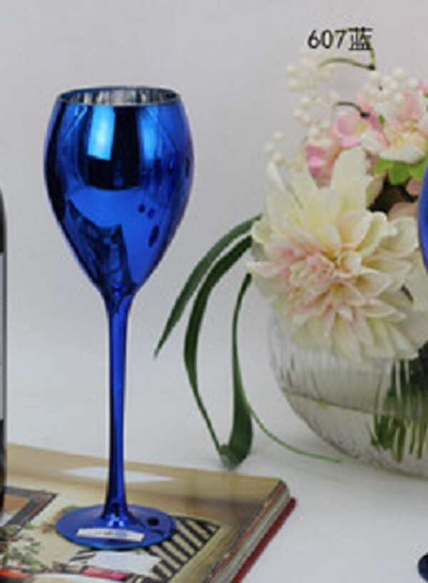 Blå farge plating metall glass beger vin champagne kopp bryllup rom dekor: B