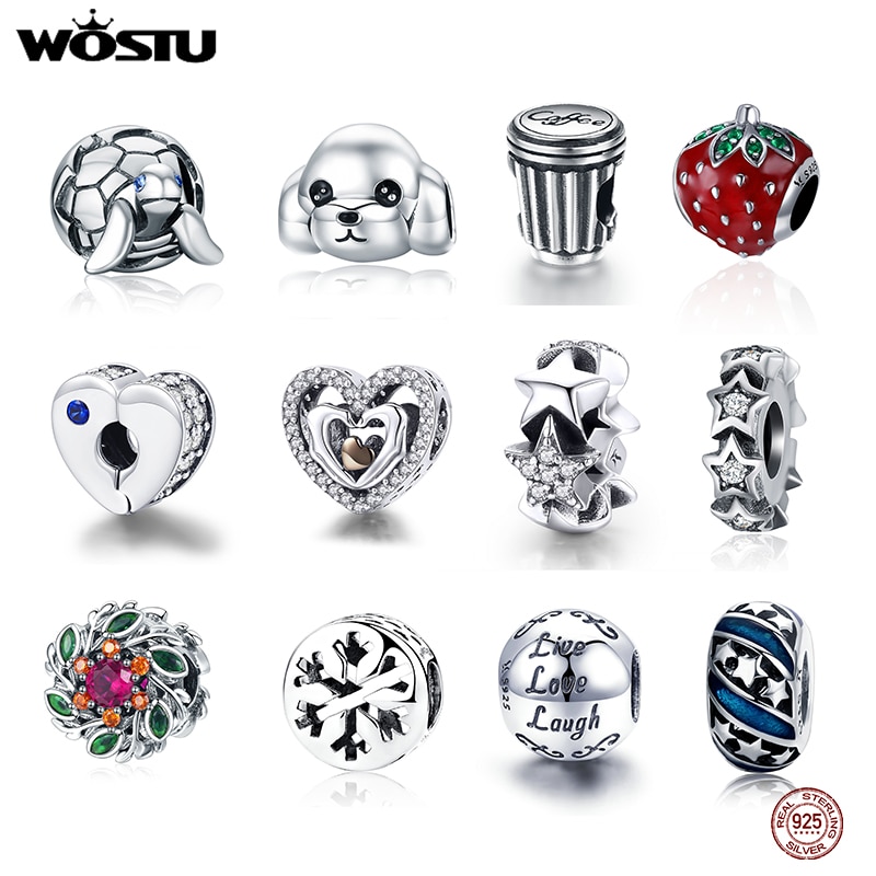 WOSTU Real 925 Sterling Silver Multi Style Charms Zircon Beads Fit Original Bracelet Pendant DIY Necklace Dangle Charm Jewelry