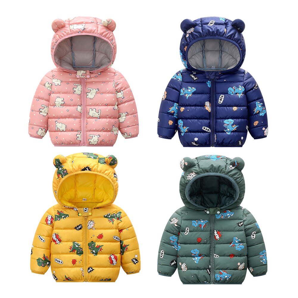 Leuke Herfst Winter Kleding Kinderen Dunne En Lichte Katoenen Donsjack Baby Jongens Cartoon Kapmantel Oor Uitloper
