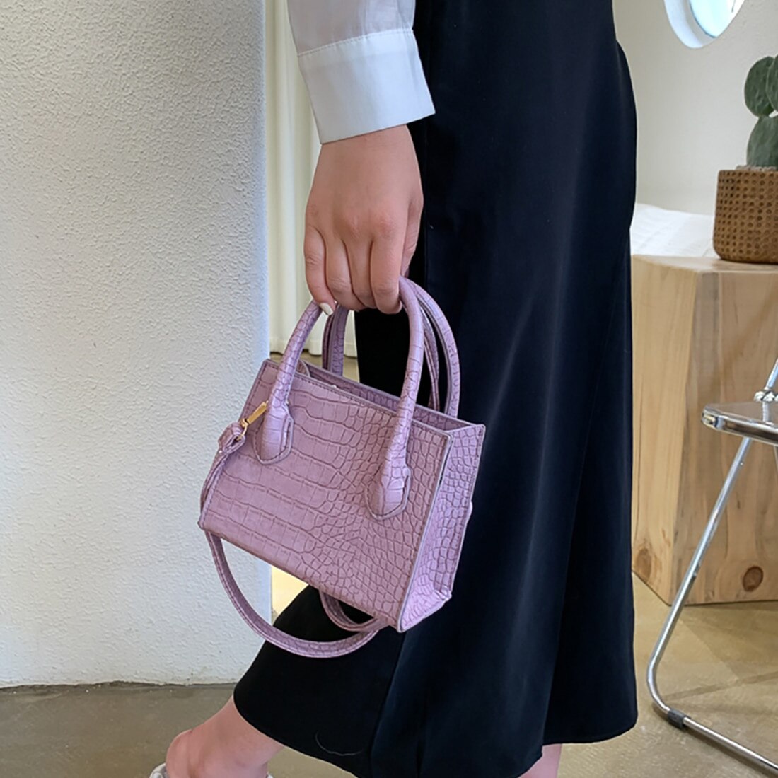 Sac à main en Faux cuir pour femmes, sac à bandoulière tendance tendance , petit sac à épaule classique motif Crocodile fermeture éclair, bourse solide