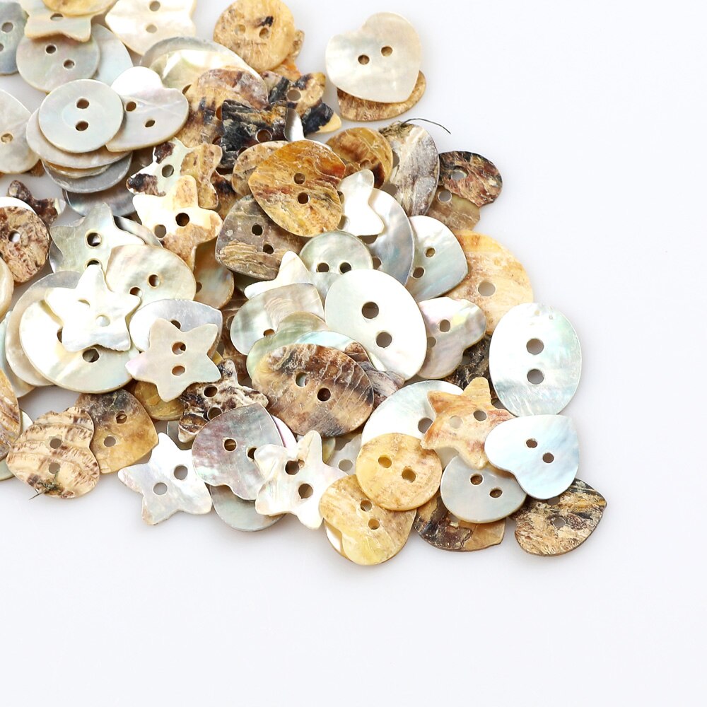 50pcs Star Heart Round Natural Shells 2 Hole Buttons Color Japan Mother of Pearl MOP Shell Button Garment Sewing Accessories DIY