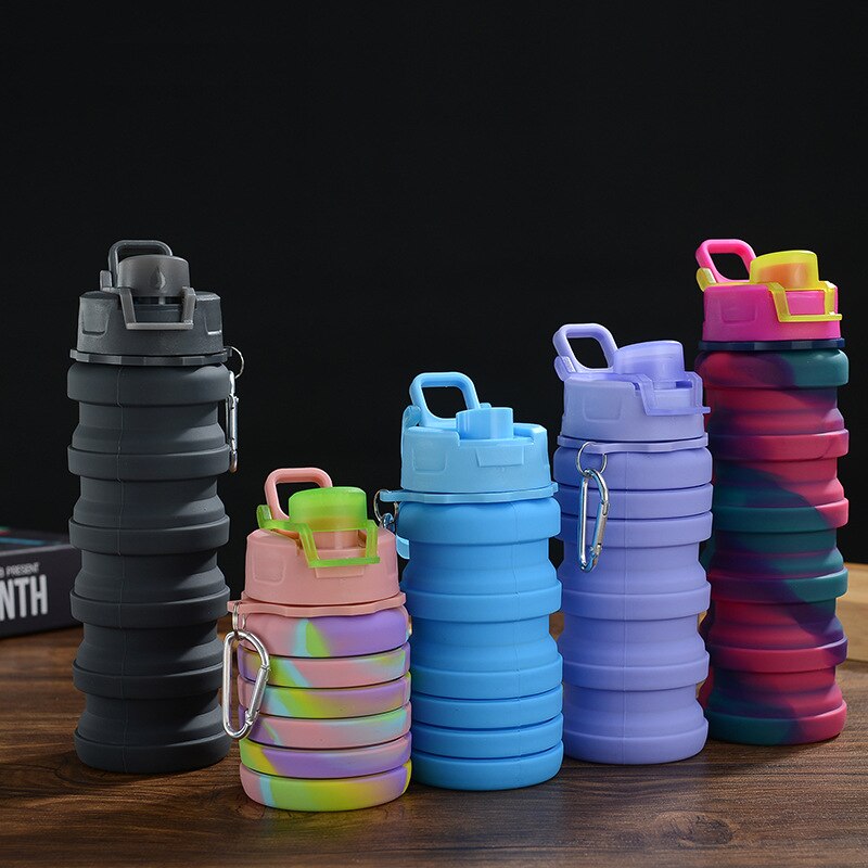 Colorful Water Bottle 500ML Leakproof Fold Silicone Kettle Outdoor Mountaineer Hiking Office Camping Portable Kids Water Bottle