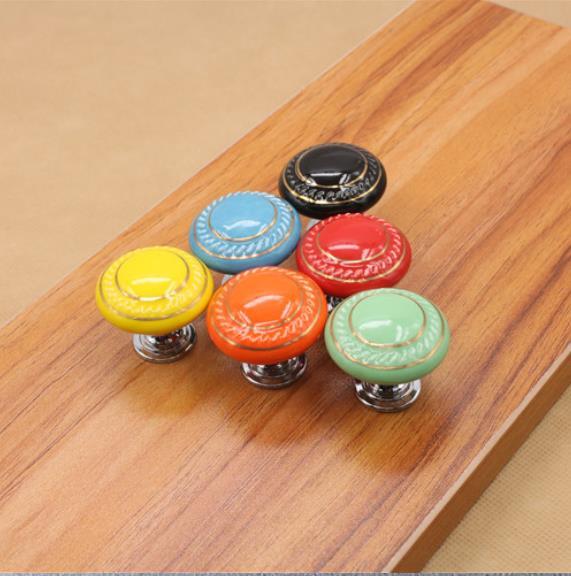 Ceramic Dresser Knob Drawer Pulls Handles Colorful Cabinet Knobs / Kitchen Furniture Hardware Green Red Blue Yellow Black White