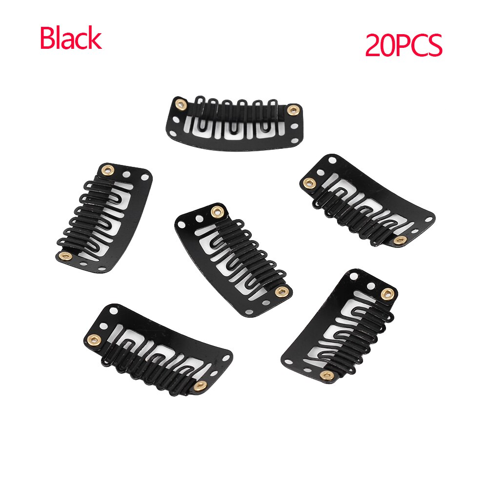 Extensión de pelucas de Metal en forma de U para mujer, pinzas de presión fijas, soporte de cola de caballo, horquillas, pasadores, accesorios para el cabello de 32/28/24mm, 20 Uds.: 32mm Black