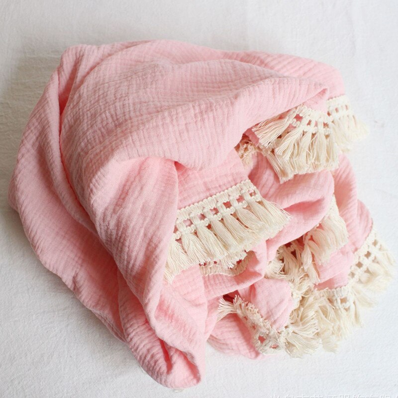 Bomullsmuslin bebis flicka pojke filtar nyfödd linda filt tofs bebis mottagande filt spädbarn sova täcke sängöverdrag: Rosa / 80 x 65cm