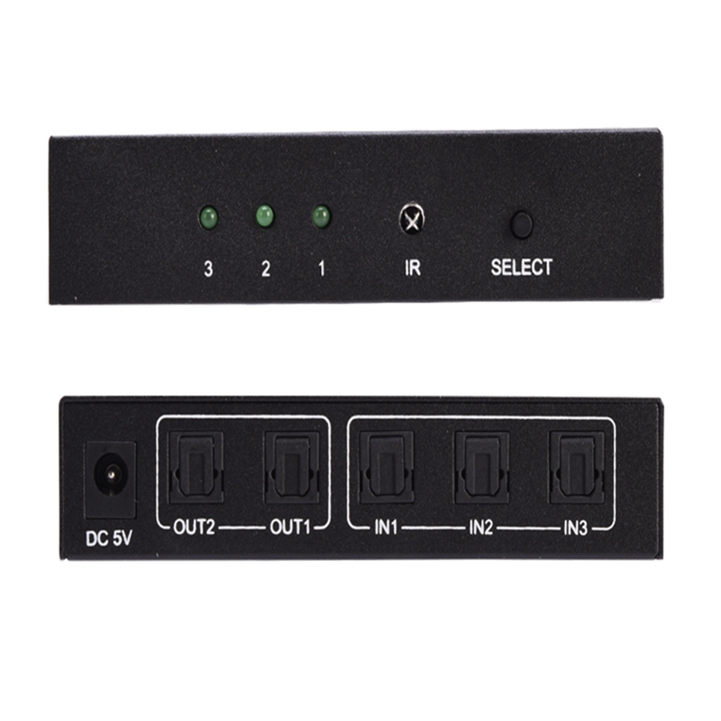 3 Port Optical Switcher With 2 Way Spdif Toslink Optical Digital Audio Splitter 3 In 2 Out With IR Remote Control Switch