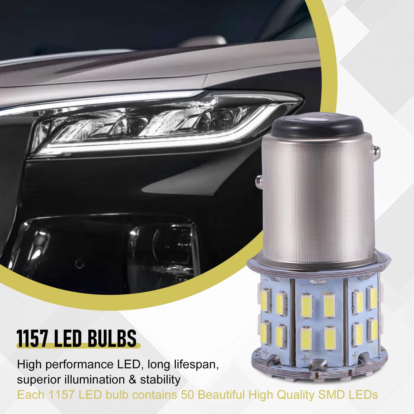 Ampoules LED de frein arrière BAY15D 12V, 6000K, blanc, 1157, 50SMD, 2 pièces