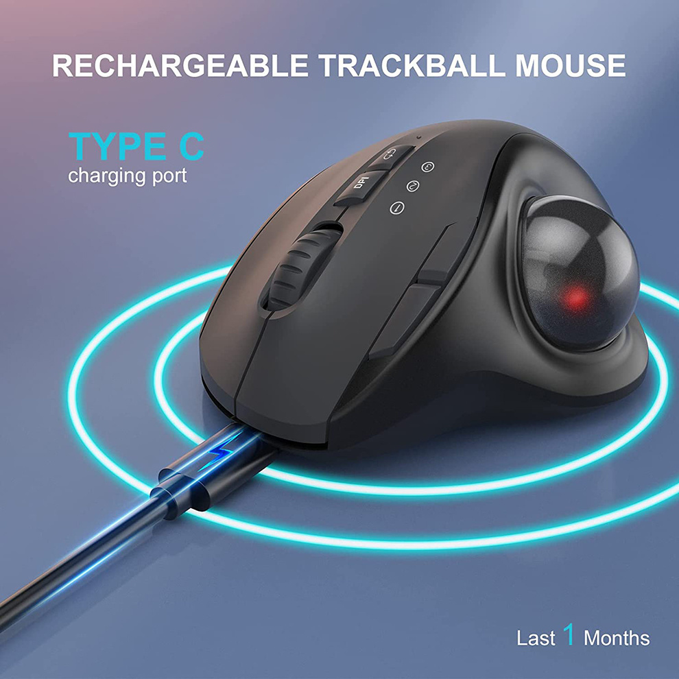 Jomaa Black 2.4G + bezprzewodowa mysz trackball Bluetooth akumulatorowe myszy kulkowe ergonomiczne myszy sterowanie kciukiem mysz do gier